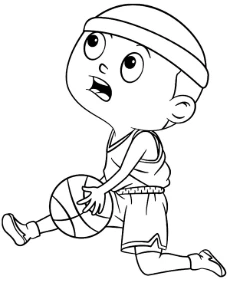 Kid playing basketball coloring page