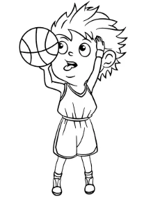 Basketball shoot coloring page for children