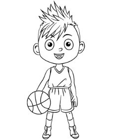 Boy holding basketball coloring sheet