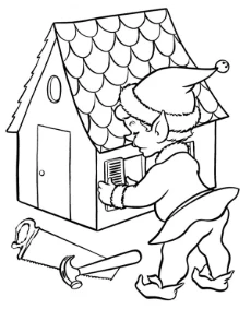 Elf building a house coloring page