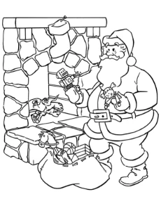 Santa and chimney coloring page for Christmas