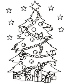 Presents under Christmas tree coloring sheet