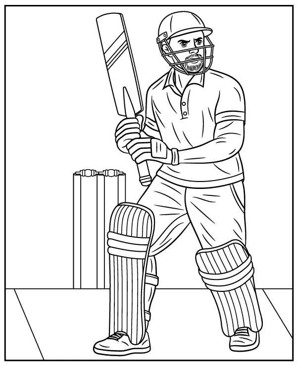 Cricket batter coloring page to print