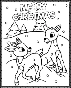 Two deers coloring page to print for Christmas