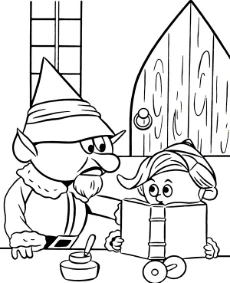 Elves on Christmas style coloring page