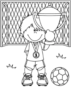Boy with a cup soccer coloring page for kids