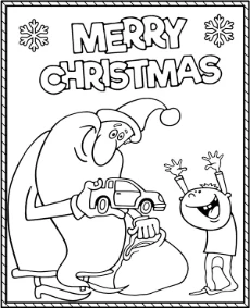 Merry Christmas coloring page Santa giving a gift