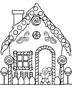 Christmas house coloring page for kids