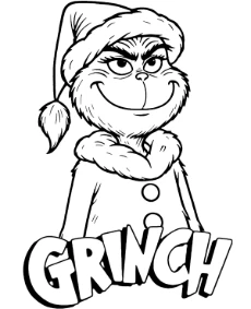Coloring sheet Grinch in Santa Claus' hat