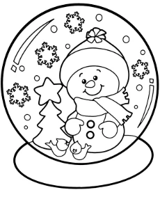 Easy Christmas coloring page snow globe snowman