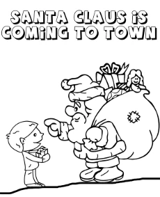 Santa and a boy on coloring sheet
