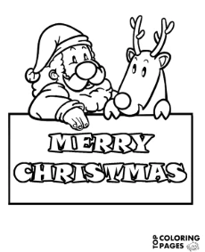 Merry Christmas greeting card with Santa and reindeer