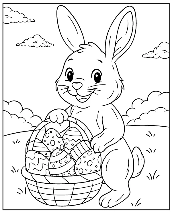 Easter bunny with a basket full of Easter eggs