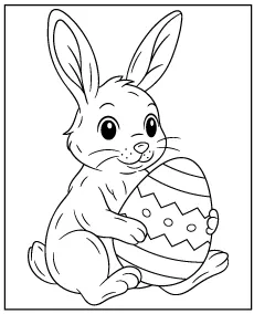 Easter bunny holding a big decorated egg