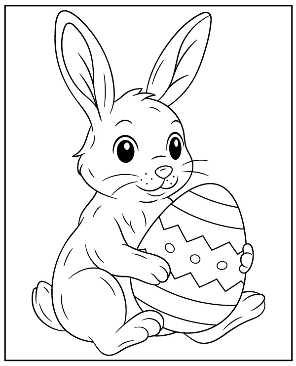 Cute bunny holding a big Easter egg