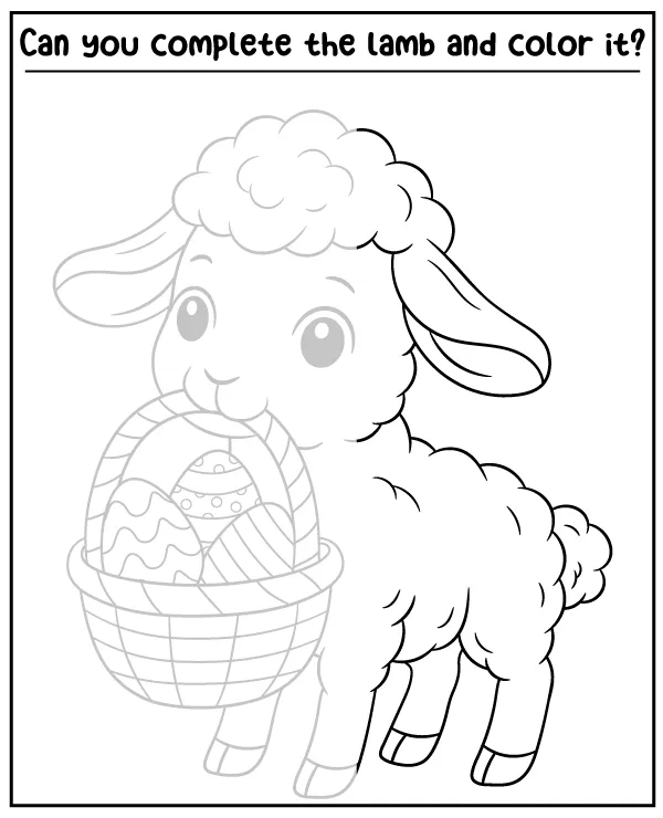 Complete the Easter lamb drawing - puzzle for kids