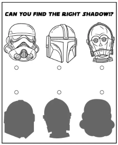 Printable Star Wars puzzle for kids - match the right shadow