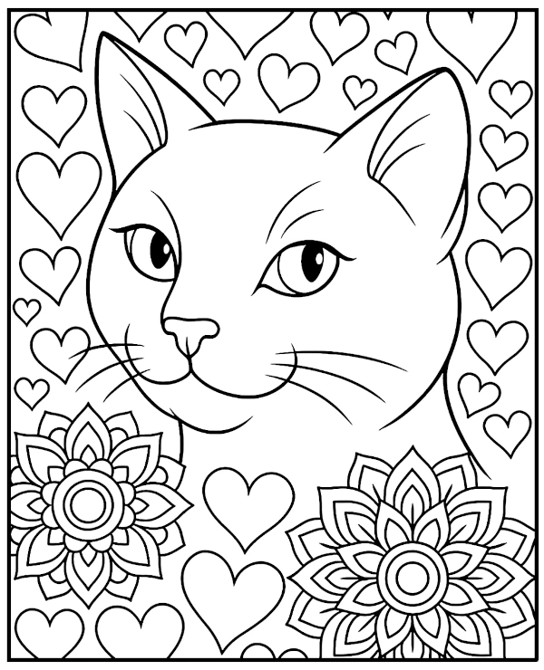 Animal coloring page for adults featuring a cat