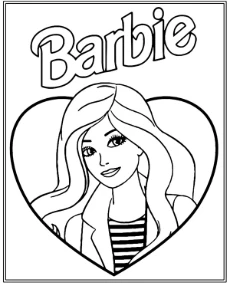 Barbie coloring page for girls with a heart