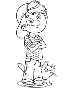Boy and a cat coloring page