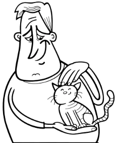 Cartoon style cat owner coloring page
