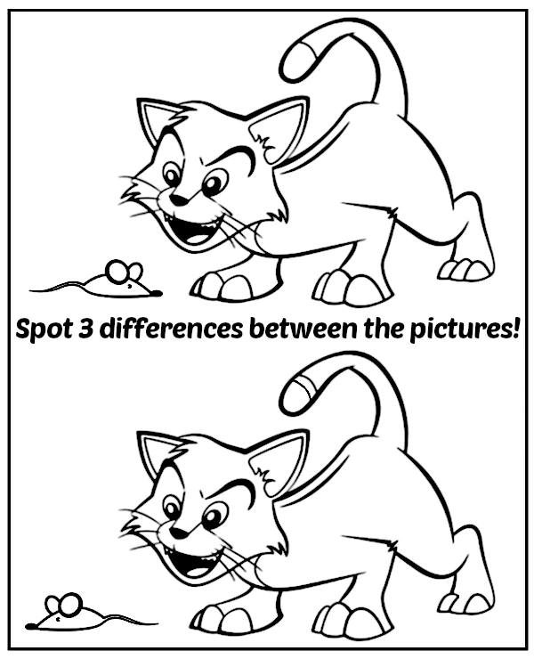 Spot 3 differences between cat & mouse pictures