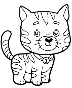 Little striped cat coloring picture for kids