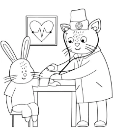 Cat doctor and a rabbit coloring pages for kids
