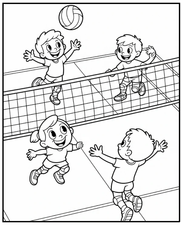 Kids volleyball game coloring page printable