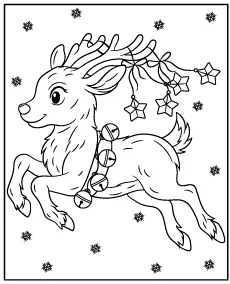 Flying Christmas reindeer coloring page printable