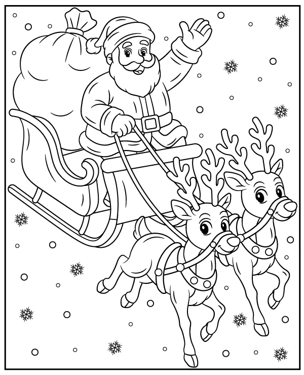 Santa's Sleigh coloring page for Christmas