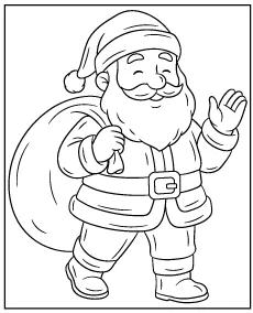 Christmas Santa with presents for children coloring page