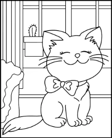Smiled cat coloring page to print