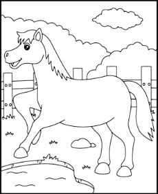 Horse easy coloring page for children
