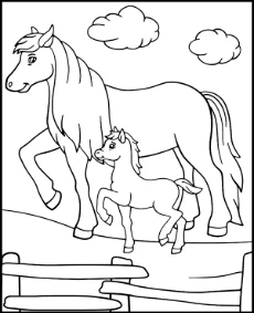 Mommy horse and a colt coloring page