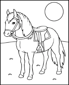 Saddled horse printable coloring page