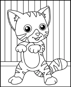 Striped cat easy coloring sheet for children