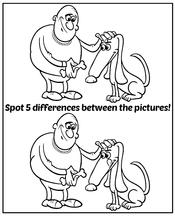 A guy with his dog - spot 5 differences puzzle for kids