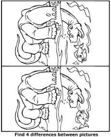 Spot differences between pictures of a dinosaur