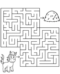 Horse maze worksheets for preschoolers