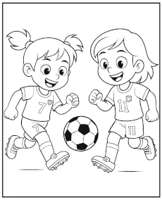 Girls playing soccer coloring page printable