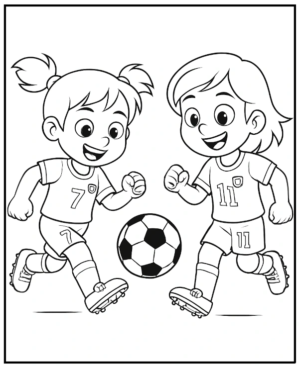 Girl soccer players coloring page printable
