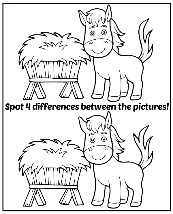 Spot 4 differences between horse images