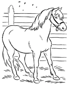 Horse in the barn coloring page to print