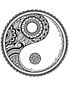 Yin yang mandala with oriental symbols