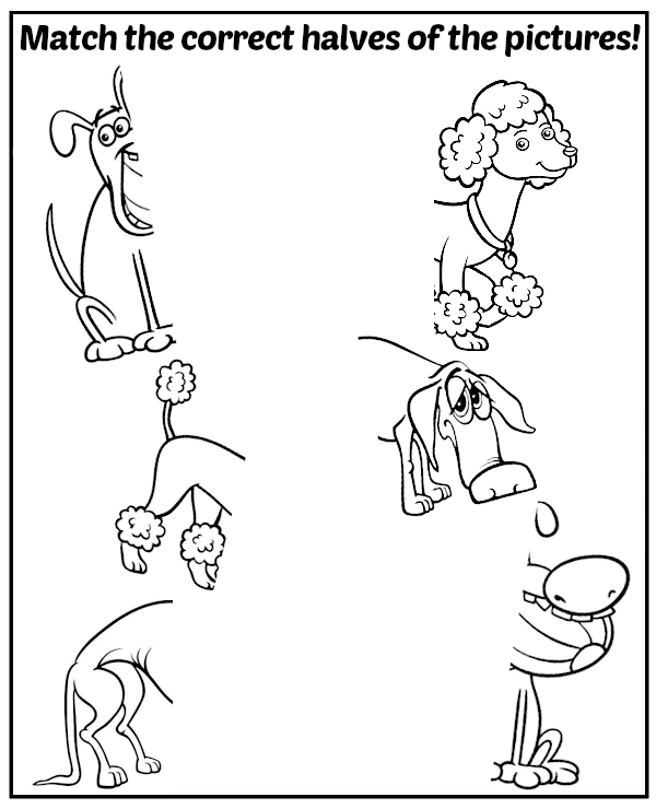 Match correct dog's halves puzzle for kids