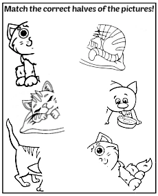 Match the correct halves of the cats - easy puzzle for kids