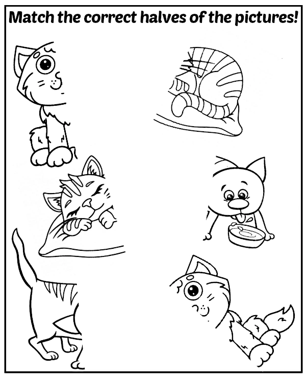 Match the correct halves of the kitties - easy puzzle for children