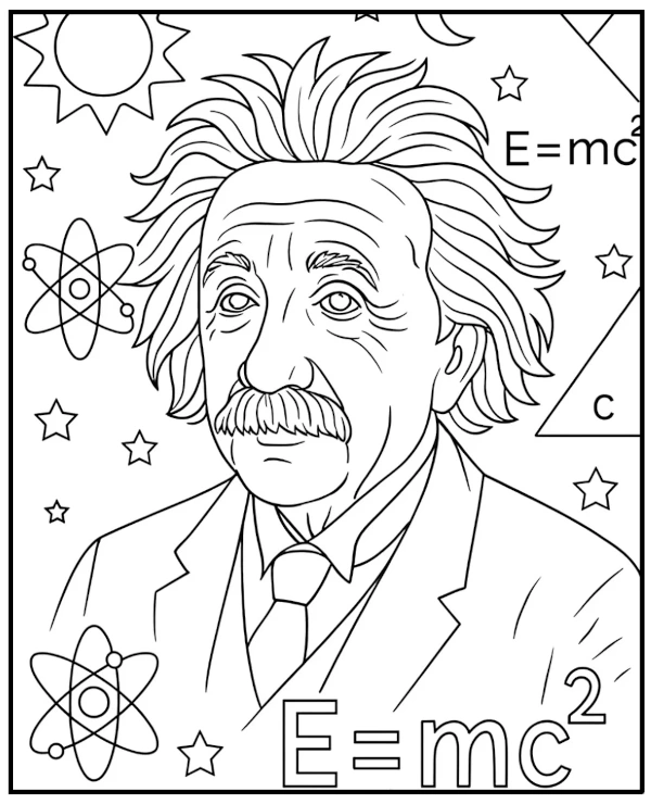 Albert Einstein relaxing coloring page for adults