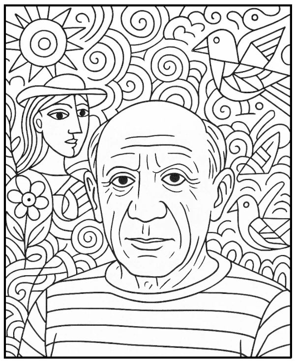 Pablo Picasso style coloring page for adults
